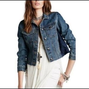 Free People Lace Panel Denim Jacket